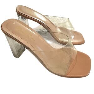 Bai Shun 35 rubber clear slip on square toe heels sandal 3090